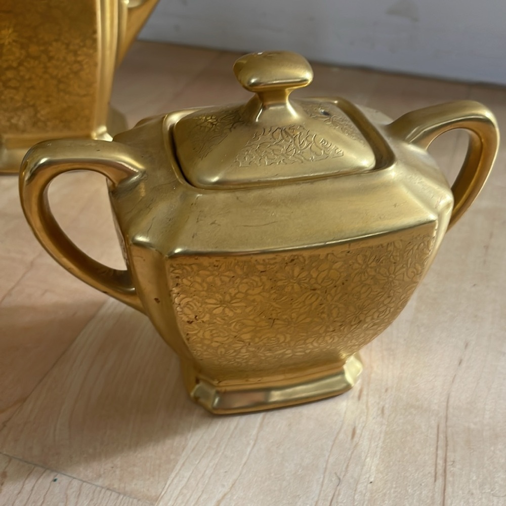 PICARD OREMONT BAVARIA GILT PORCELAIN TEA POT-CREAMER-SUGAR BOWL - Picture 2 of 7